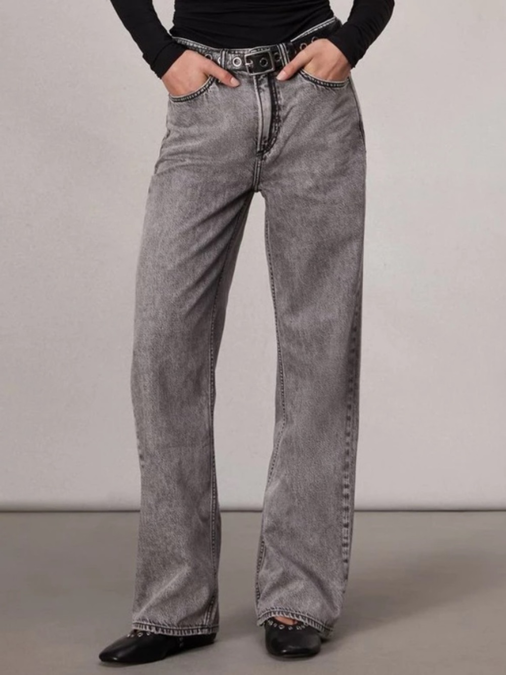 Rag & Bone Logan Mid-Rise Wide Leg jean in Slate Grey 34